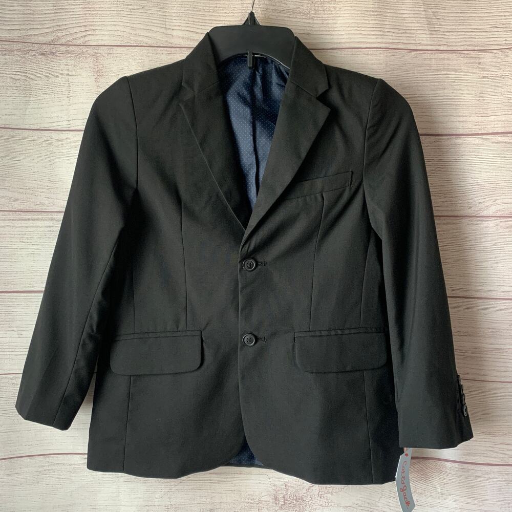 Cat & Jack Kids Black Suit Jacket Long Sleeve Faux Pockets Button Front Size 8